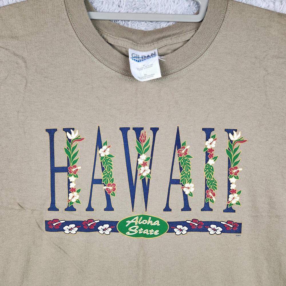 Vintage Hawaii Shirt Mens XL Beige Hawaiian Aloha State Floral Graphic Y2k 90s